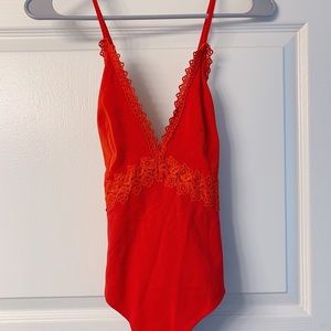 red deep v bodysuit